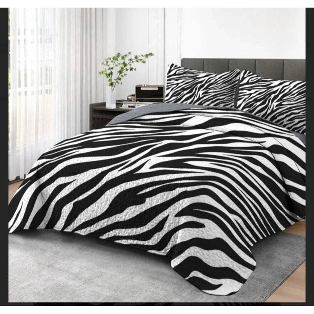 Pamnest Quilt Set Full/Queen Size, Zebra Stripe Animal 3 Pcs Soft Bed